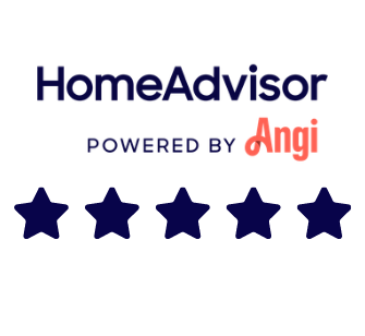 HomeAdvisor powered by Angi logo above five navy blue stars indicating a five-star rating.